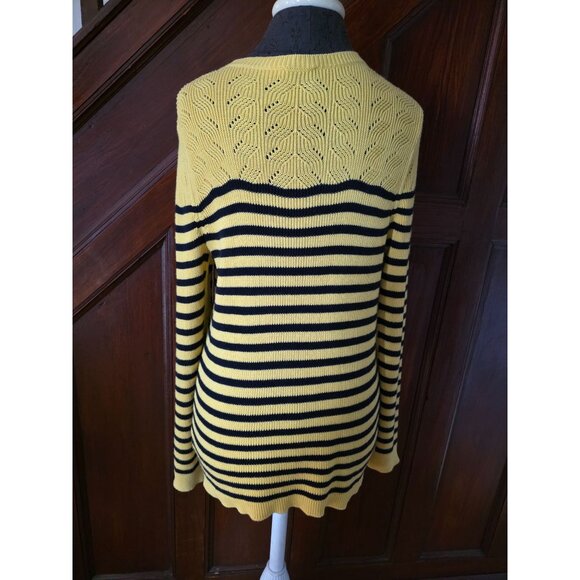 Talbots Yellow & Black Striped Knit Sweater With Shoulder Buttons Size L - Picture 4 of 9